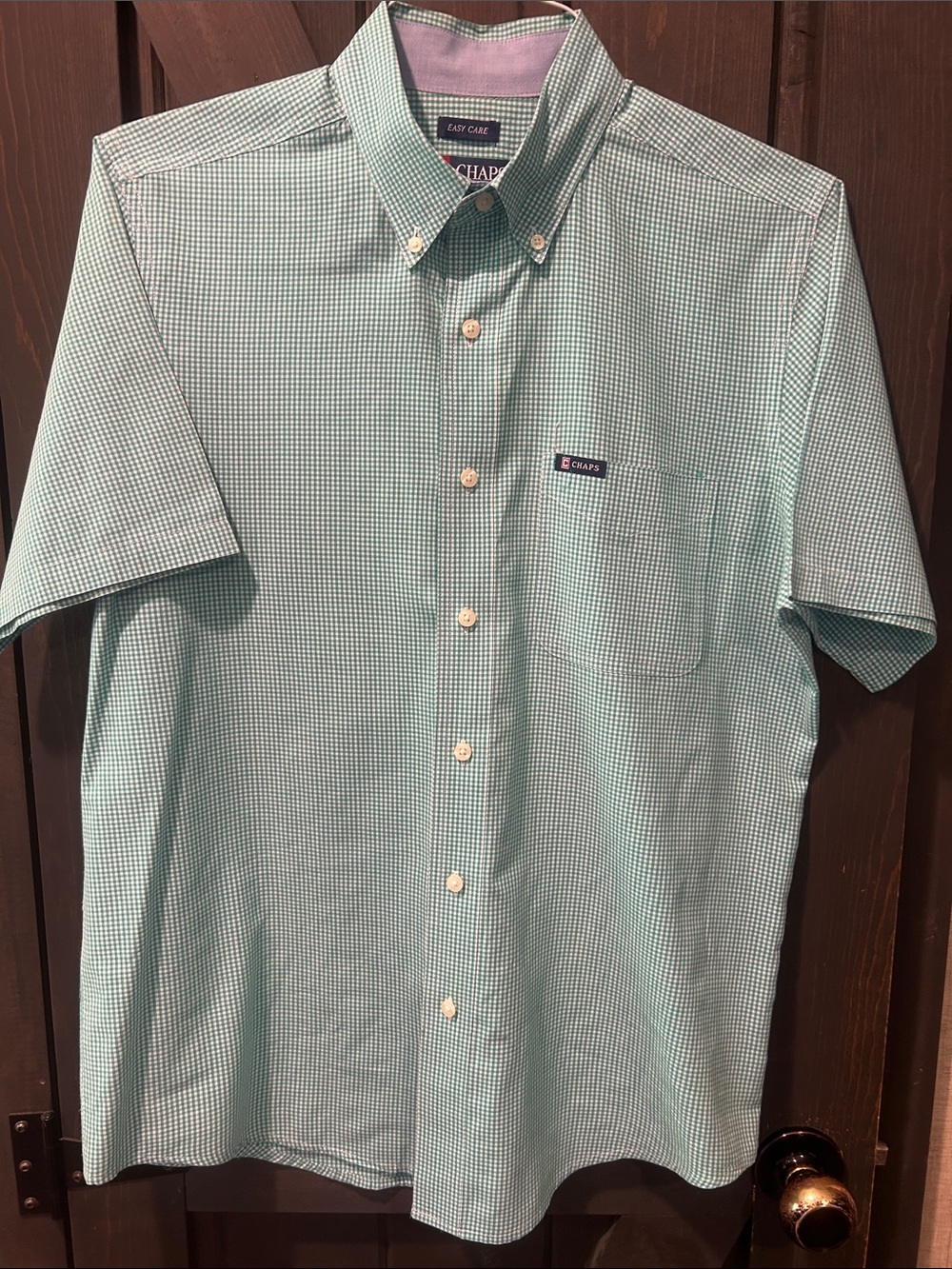 Chaps Men’s Short Sleeve Button-Down Shirt in Mint Green Check